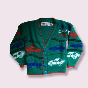 Vintage 80’s Boys Race Car Cardigan Size 5/6